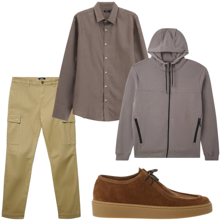Outfit uomo - Mocassini moderni. Stile Casual per Tutti i giorni. Abbinamento con felpe con cappuccio, pantaloni cargo, camicie, scarpe stringate.