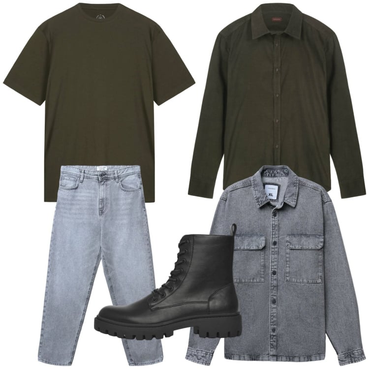 Outfit uomo - Metropolitano. Stile Casual per Tutti i giorni. Abbinamento con anfibi, jeans, cappotti, t-shirt, camicie.