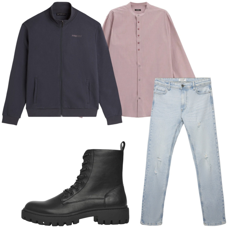 Outfit uomo - Casual. Stile Casual per Tutti i giorni. Abbinamento con camicie, anfibi, jeans strappati, felpe.