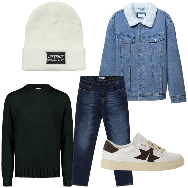 Outfit uomo - Trendy. Stile Trendy per Tutti i giorni. Abbinamento con giacche, berretti, jeans dritti, sneakers, maglieria.