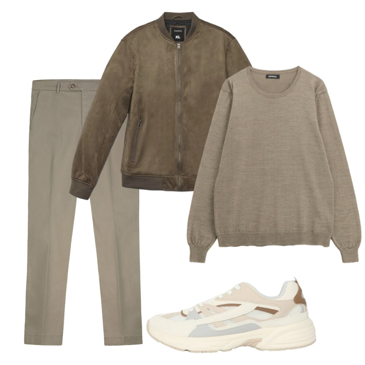 Outfit uomo - Verso la nuova stagione. Stile Casual per Tutti i giorni. Abbinamento con maglieria, giacche, sneakers, pantaloni chino.