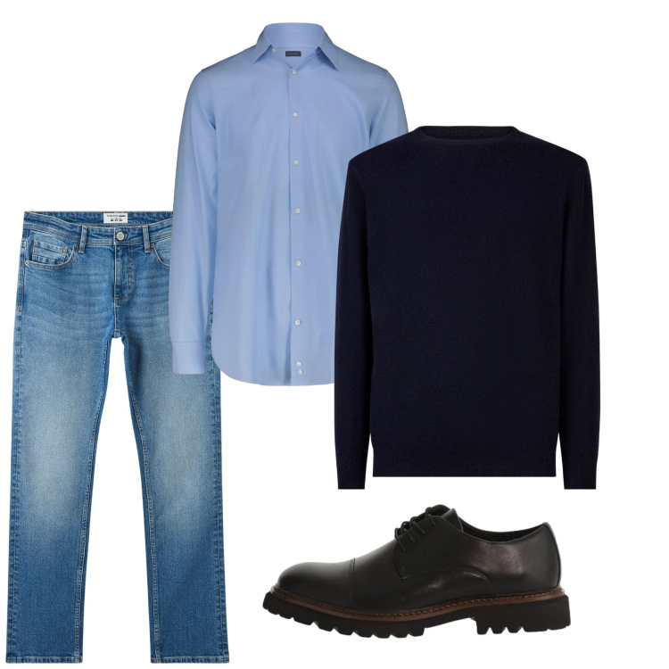 Outfit uomo - Febbraio. Stile Casual per Tutti i giorni. Abbinamento con jeans, scarpe stringate, maglieria, camicie.