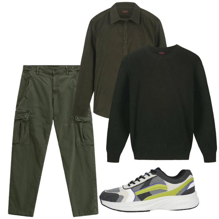Outfit uomo - Febbraio. Stile Casual per Tutti i giorni. Abbinamento con sneakers, pantaloni cargo, camicie, maglieria.