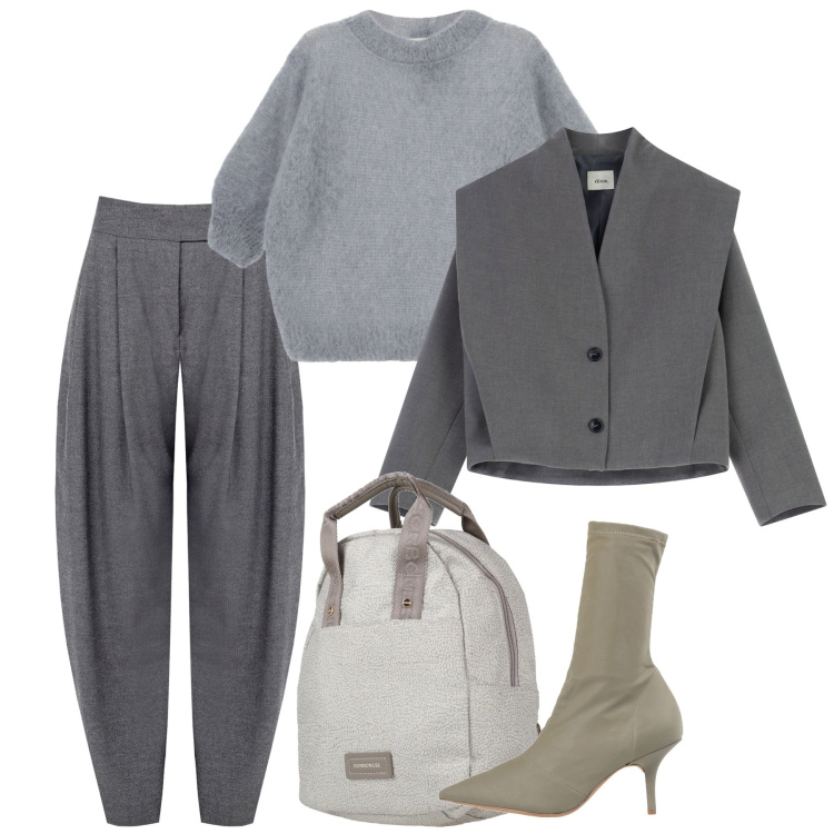 Outfit donna - Febbraio in tonalità soft - Focus Donna. Stile Bon Ton per Ufficio. Abbinamento con stivaletti, zaini, blazer, maglieria, pantaloni.