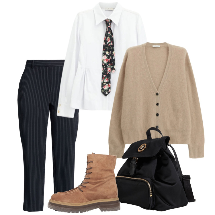 Outfit donna - Un cardigan a febbraio - @susystyle. Stile Casual chic per Ufficio. Abbinamento con pantaloni, zaini, stivaletti, cardigans, camicie.