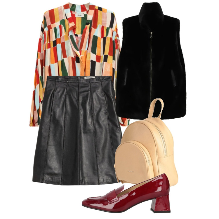 Outfit donna - Febbraio. Stile Bon Ton per Ufficio. Abbinamento con mocassini, zaini, gonne, bluse, gilet.