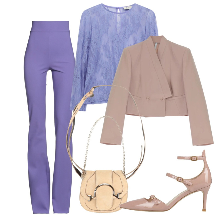Outfit donna - Cerimonia soft. Stile Chic per Cerimonia. Abbinamento con leggings, marsupi, décolleté, blazer, top.