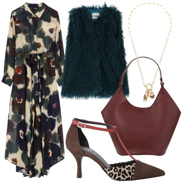 Outfit donna - Audace - Dixie Curvy. Stile Boho per Tutti i giorni. Abbinamento con décolleté, borse a spalla, vestiti lunghi, gilet, ciondoli.