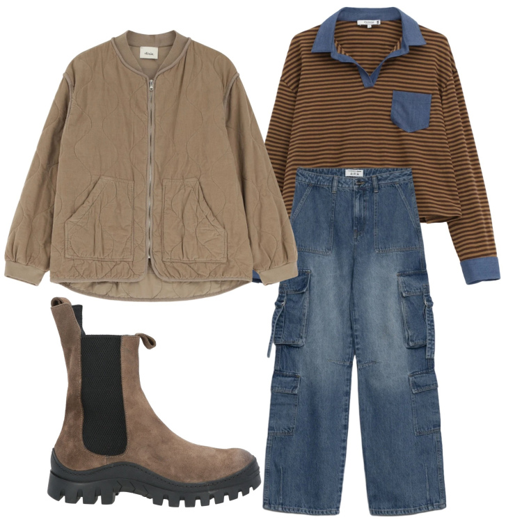 Outfit donna - Finisce l\'inverno. Stile Casual per Tutti i giorni. Abbinamento con stivaletti chelsea, jeans, t-shirt, giacche.