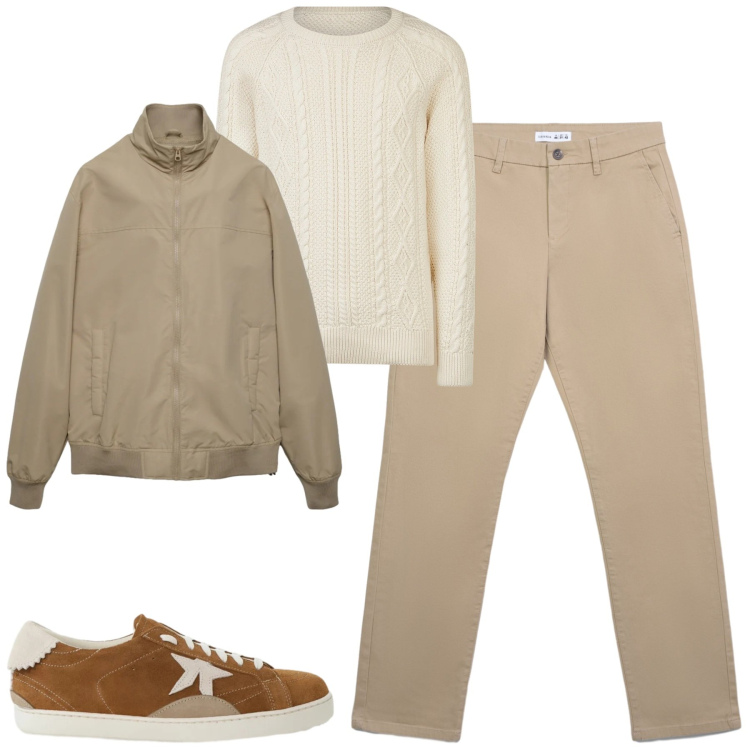 Outfit uomo - Total look #2344552. Stile Urban per Tutti i giorni. Abbinamento con sneakers, pantaloni chino, bomber, maglieria.