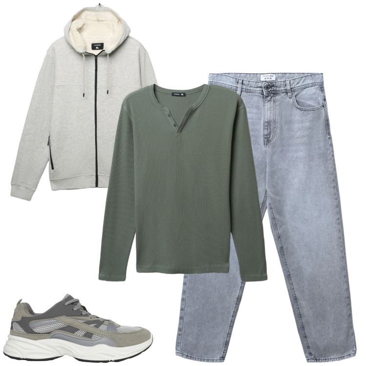 Outfit uomo - Total look #2344557. Stile Casual per Tutti i giorni. Abbinamento con felpe con cappuccio, sneakers, jeans, t-shirt.