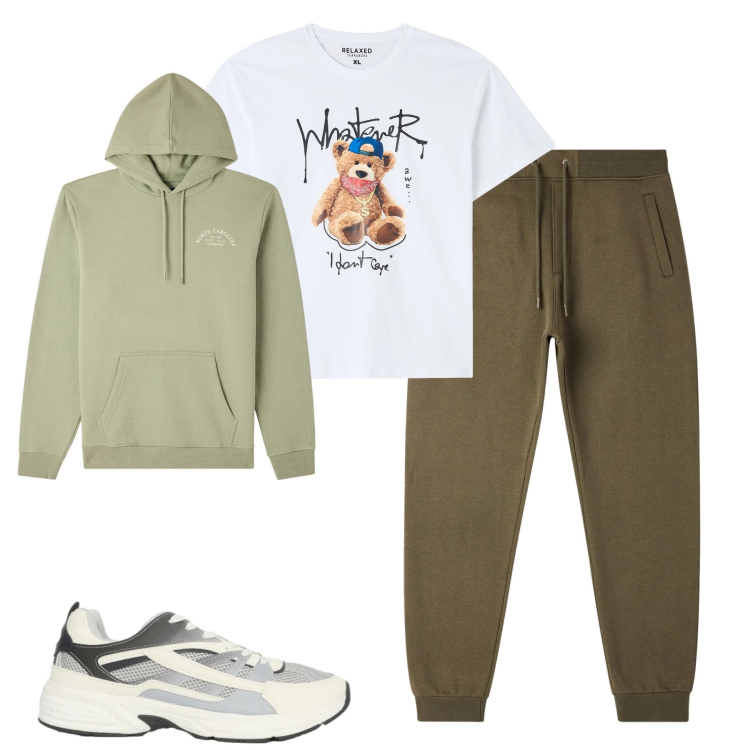 Outfit uomo - Total look #2344565. Stile Casual per Tutti i giorni. Abbinamento con t-shirt, pantaloni, sneakers, felpe con cappuccio.
