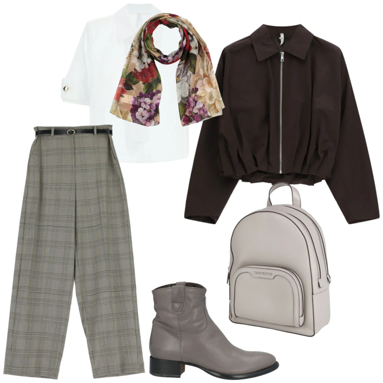 Outfit donna - Di giorno. per Tutti i giorni. Abbinamento con zaini, stivaletti, sciarpe, bomber, pantaloni a palazzo, camicie.
