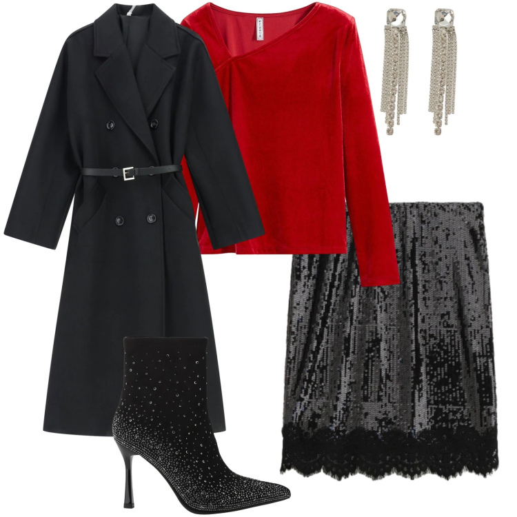 Outfit donna - Total look #2344576. Stile Sexy per Serata fuori. Abbinamento con maglieria, stivaletti, cappotti, minigonne, orecchini.