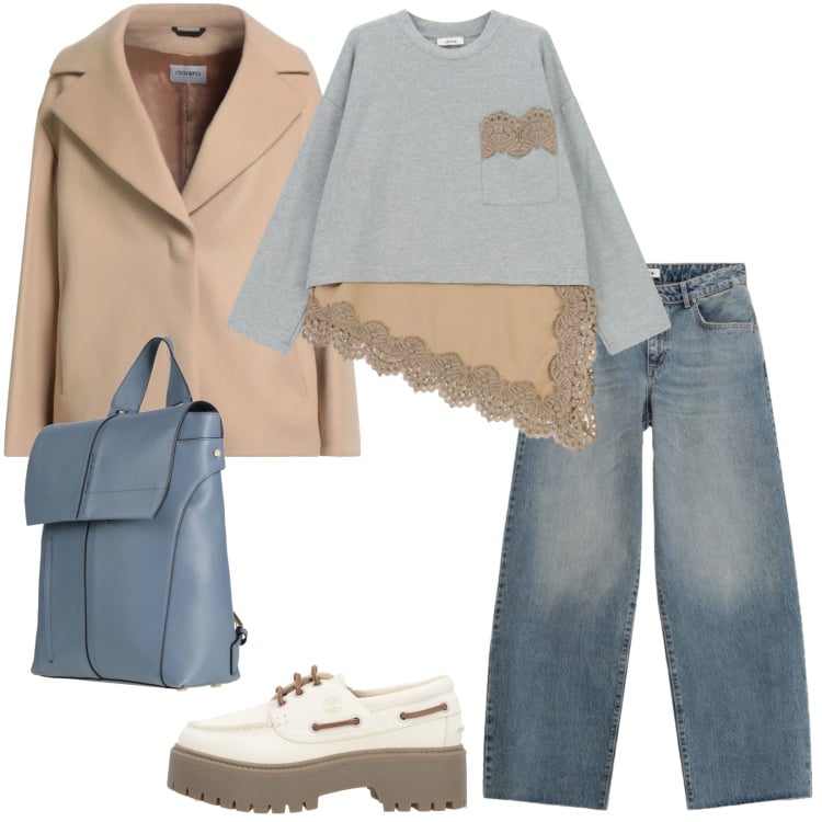 Outfit donna - Aggiungi un tocco distintivo al tuo look. Stile Trendy per Tutti i giorni. Abbinamento con mocassini, cappotti, zaini, top, jeans.