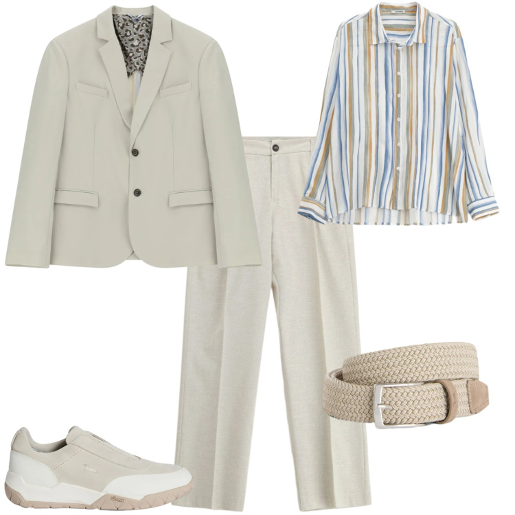 Outfit uomo - Ufficio week end. Stile Business/Elegante per Ufficio. Abbinamento con cinture, sneakers, camicie, giacche, pantaloni.