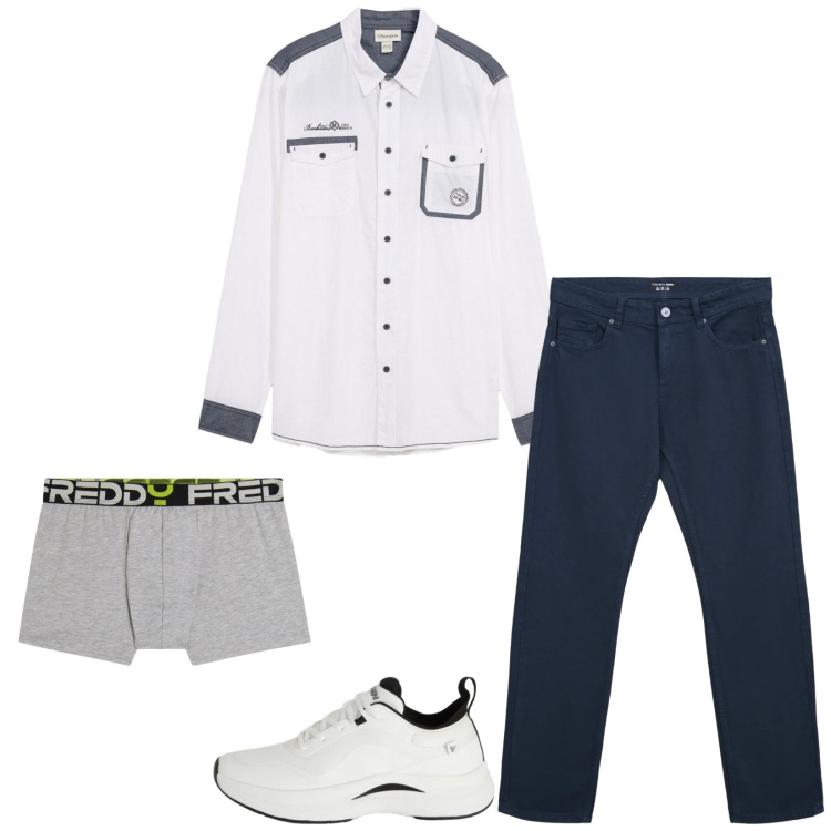 Outfit uomo - Total look #2344592. Stile Trendy per Tutti i giorni. Abbinamento con camicie, jeans dritti, sneakers, boxer.