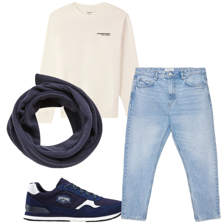 Outfit uomo - Total look #2344595. Stile Trendy per Tutti i giorni. Abbinamento con sneakers, sciarpe, felpe, jeans.