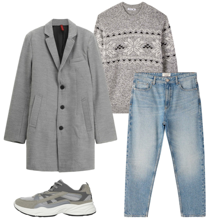 Outfit uomo - Total look #2344598. Stile Urban per Serata speciale. Abbinamento con jeans dritti, sneakers, maglieria, cappotti.