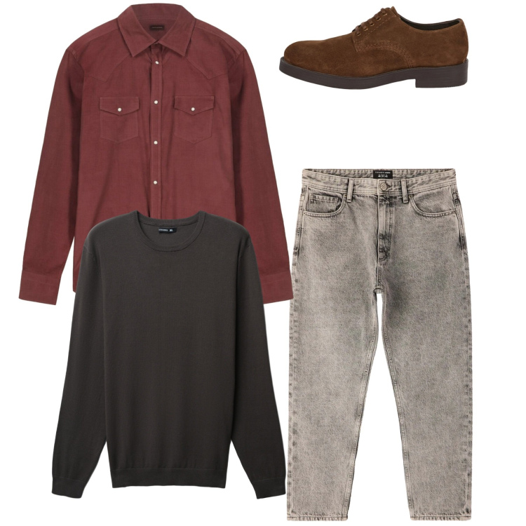 Outfit uomo - Essenziale ma curato. Stile Casual per Tutti i giorni. Abbinamento con jeans dritti, maglieria, scarpe stringate, camicie.