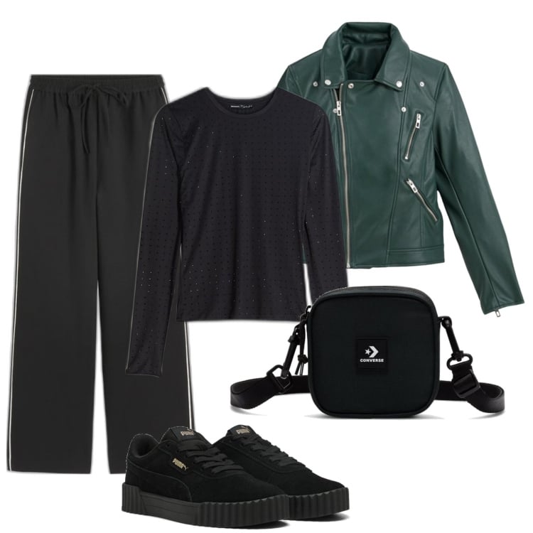 Outfit mujer - Casual look. Estilo Casual para Todos los días. Combinación con chaquetas, camiseta, pantalones, sneakers, bandoleras.