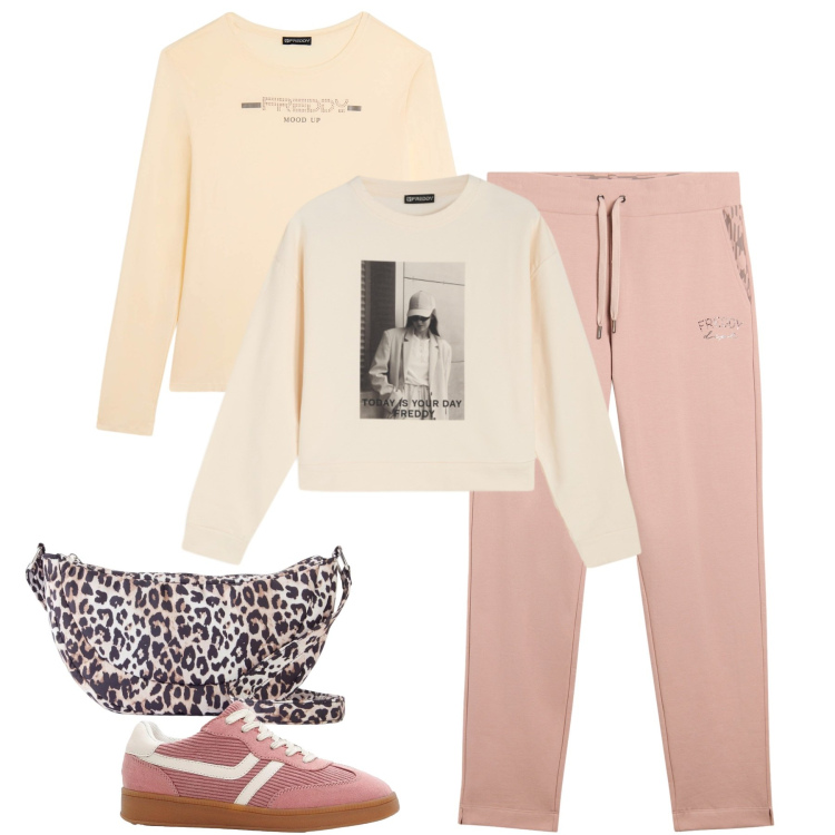 Outfit donna - Total look #2344619. Stile Sporty chic per Sport. Abbinamento con sneakers, borse a tracolla, pantaloni, t-shirt, felpe.