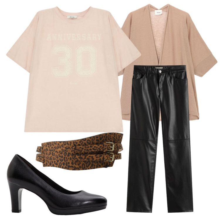 Outfit donna - Urban rock. Stile Rock per Scuola/Università. Abbinamento con pantaloni, décolleté, cardigans, t-shirt, cinture.