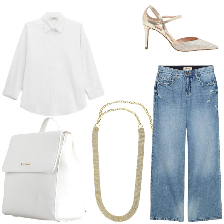 Outfit donna - Accessori luminosi per un cena informale. Stile Glamour per Serata fuori. Abbinamento con zaini, jeans, camicie, cinture, décolleté.