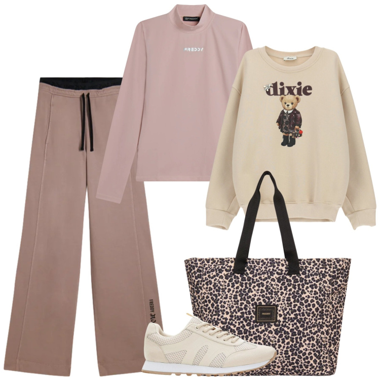 Outfit donna - Total look #2344627. Stile Sporty chic per Sport. Abbinamento con sneakers, felpe, maglieria, pantaloni, shopping bag.