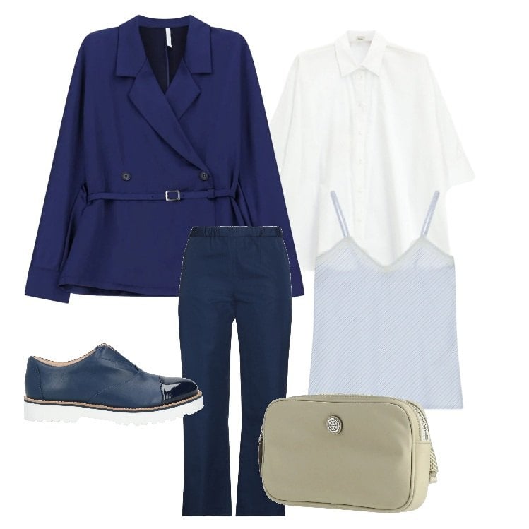 Outfit donna - Il trench corto. Stile Basic per Tutti i giorni. Abbinamento con pantaloni, mocassini, marsupi, blazer, top, camicie.