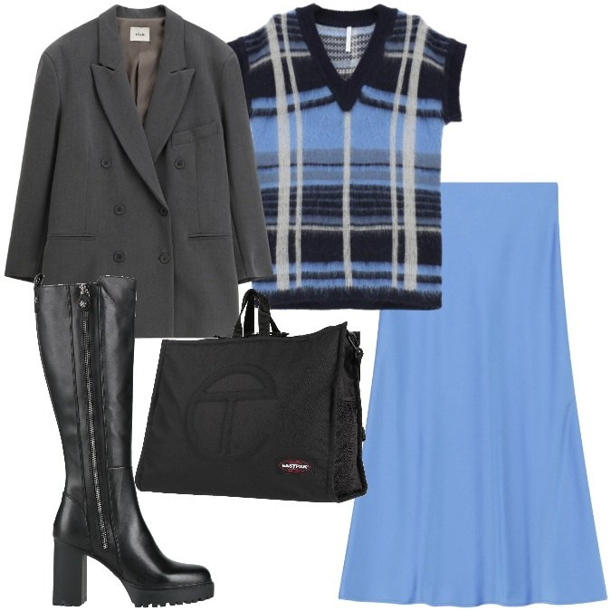 Outfit donna - In città. Stile Urban per Tutti i giorni. Abbinamento con stivali, zaini, gonne longuette, maglieria, blazer.