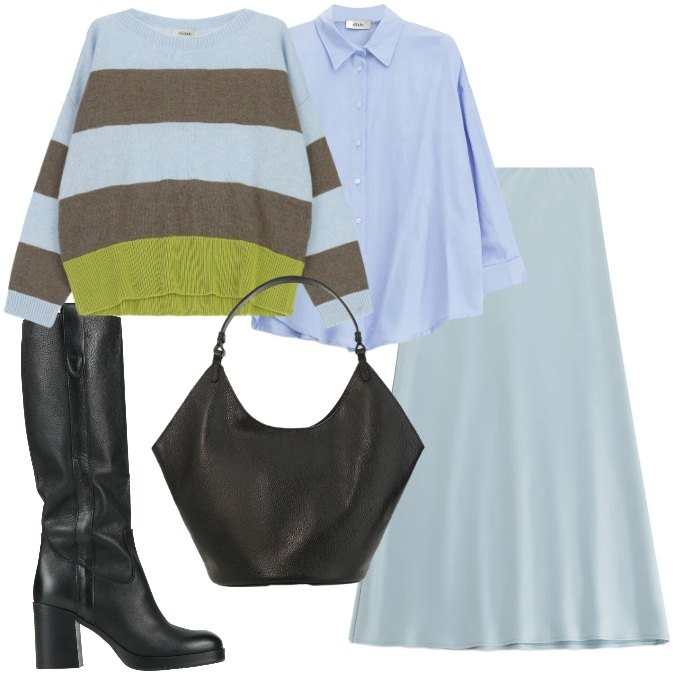 Outfit donna - Ancora stivali. Stile Urban per Tutti i giorni. Abbinamento con stivali, gonne lunghe, camicie, borse a spalla, maglieria.