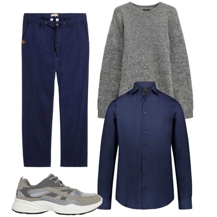 Outfit uomo - Sporty and chic. Stile Trendy per Tutti i giorni. Abbinamento con pantaloni chino, sneakers, maglieria, camicie.