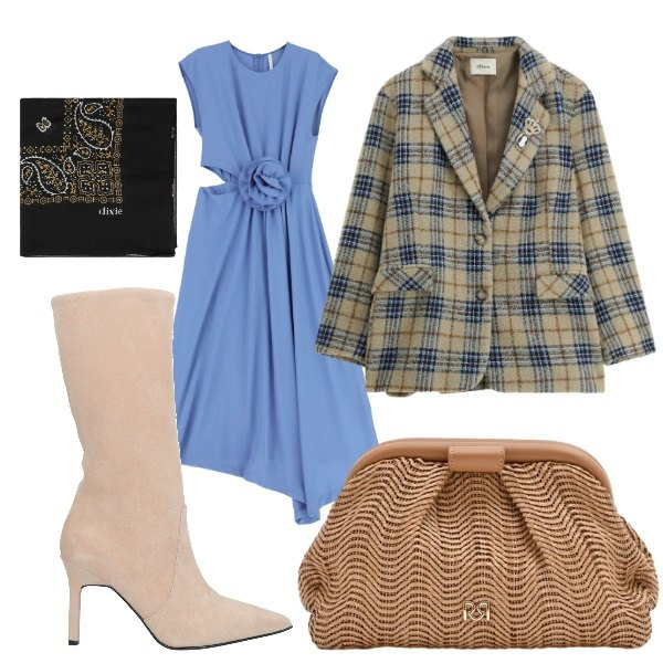 Outfit donna - abito cut-out. Stile Glamour per Tutti i giorni. Abbinamento con stivali, vestiti midi/longuette, foulard, blazer, pochette.