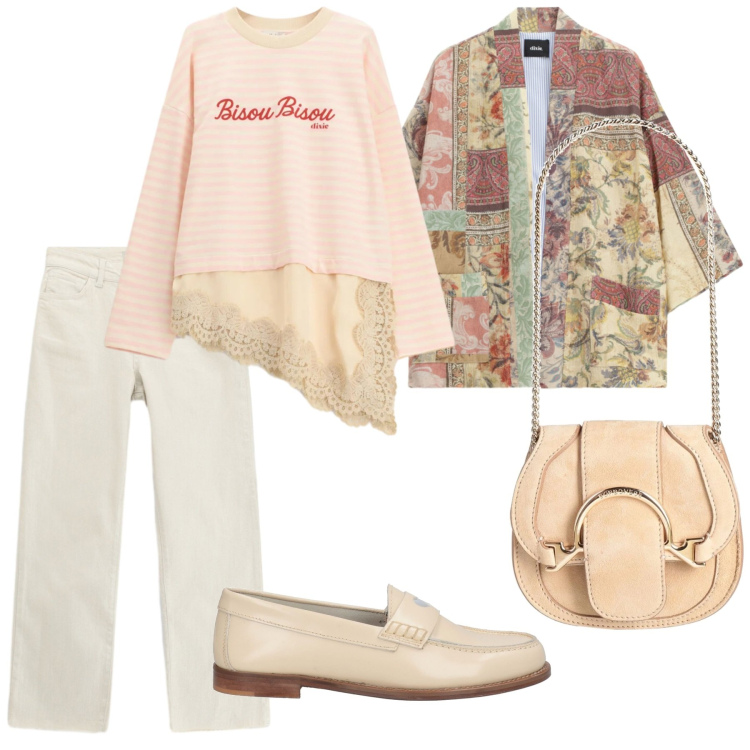 Outfit donna - Look. Stile Casual per Tutti i giorni. Abbinamento con marsupi, mocassini, t-shirt, pantaloni, blazer.