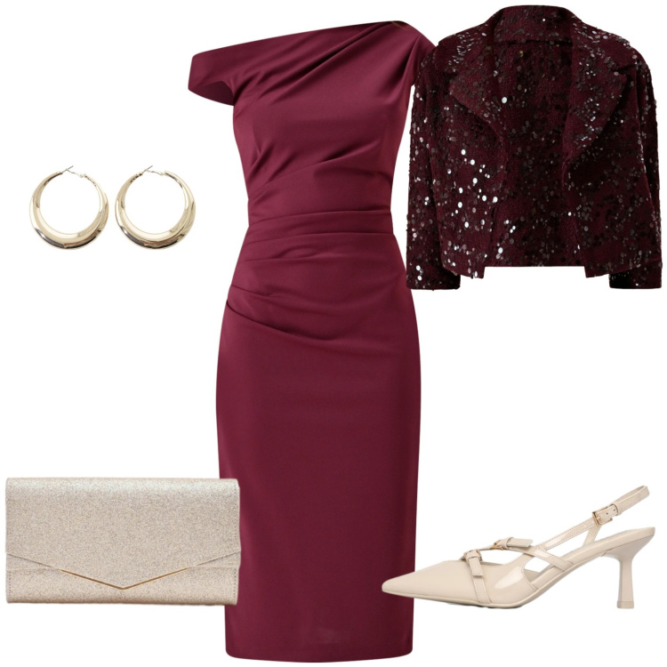 Outfit donna - Cerimonia. Stile Chic per Cerimonia. Abbinamento con décolleté, orecchini, clutch, vestiti a tubino, bolero.