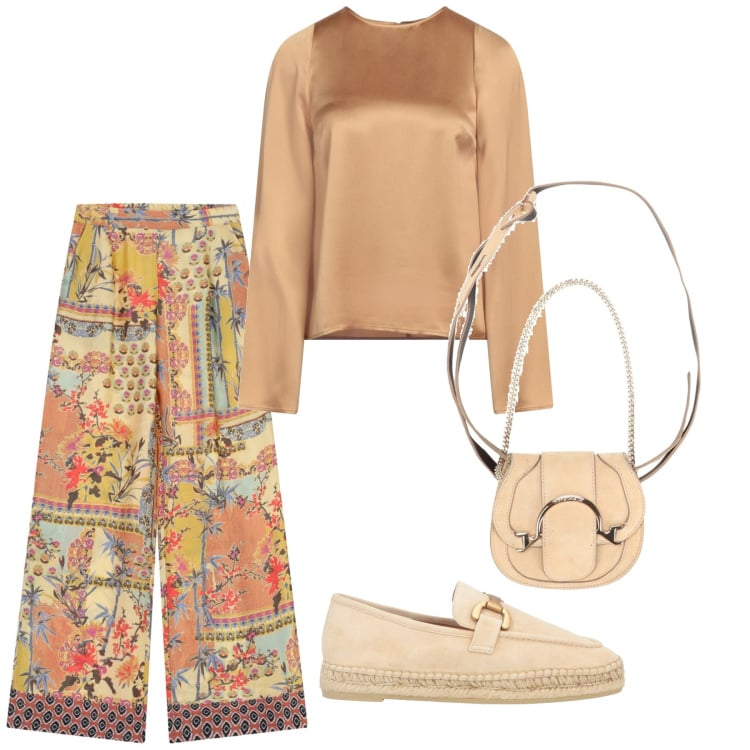 Outfit donna - Look. Stile Chic per Tutti i giorni. Abbinamento con marsupi, top, espadrillas, pantaloni a palazzo.