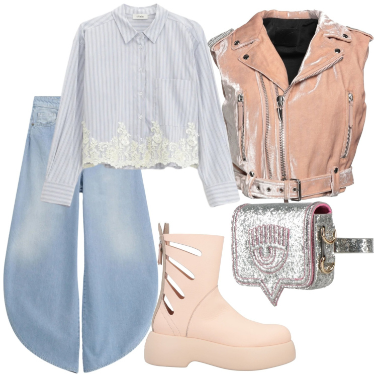 Outfit donna - Look. Stile Casual per Tutti i giorni. Abbinamento con stivaletti, marsupi, cinture, camicie, jeans.