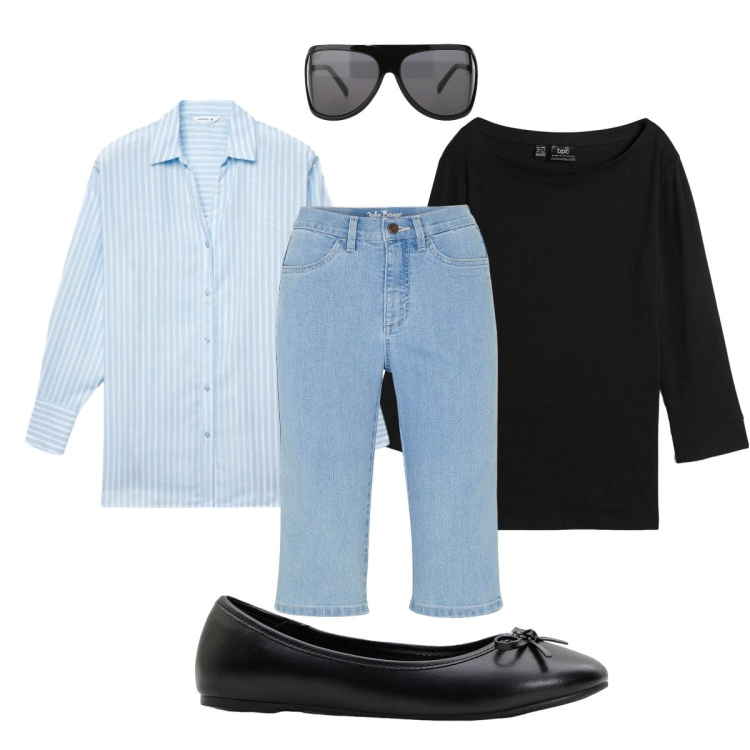 Outfit donna - Il pomeriggio sembra primavera. Stile Minimal per Tutti i giorni. Abbinamento con ballerine, bermuda, maglieria, occhiali da sole, camicie.