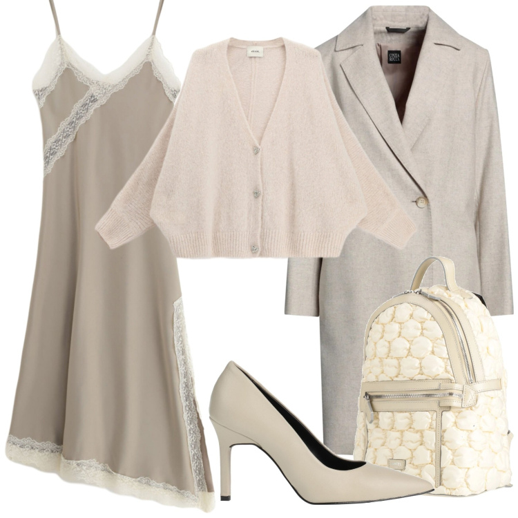 Outfit donna - Look nude. Stile Chic per Cerimonia. Abbinamento con décolleté, zaini, cappotti, vestiti lunghi, cardigans.