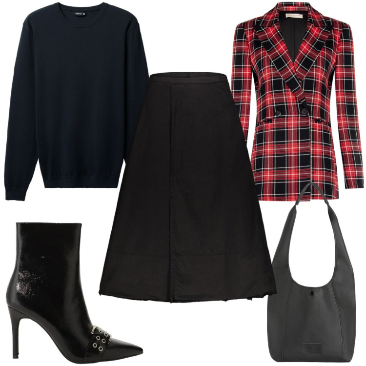 Outfit donna - Total look #2344668. Stile Trendy per Tutti i giorni. Abbinamento con pullovers, stivaletti, borse a spalla, blazer, gonne lunghe.