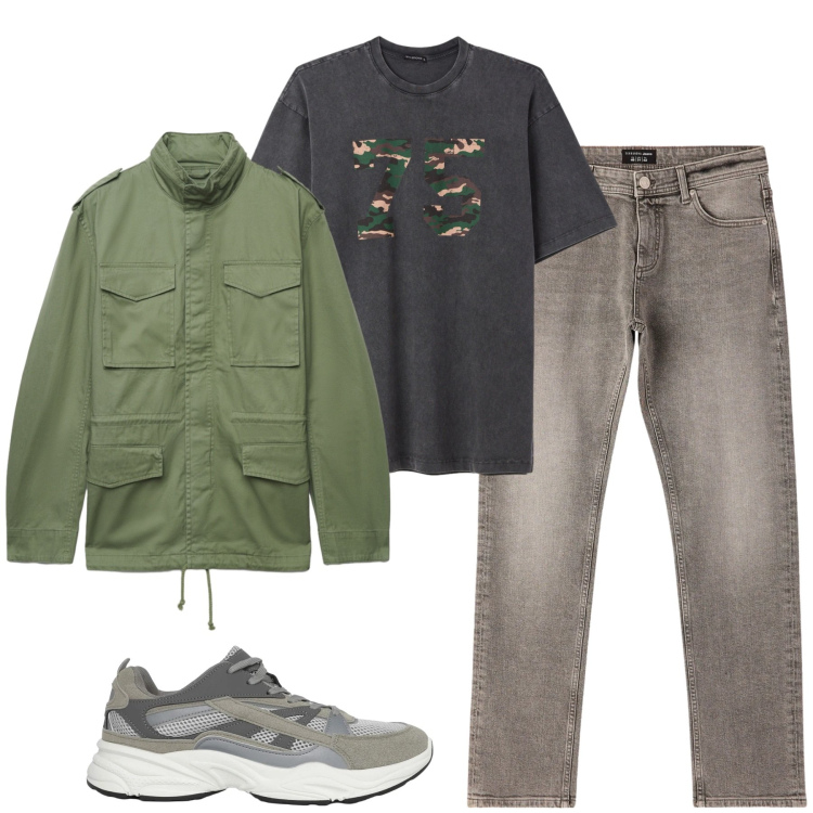 Outfit uomo - Total look #2344678. Stile Urban per Tutti i giorni. Abbinamento con sneakers, cappotti, t-shirt, jeans.