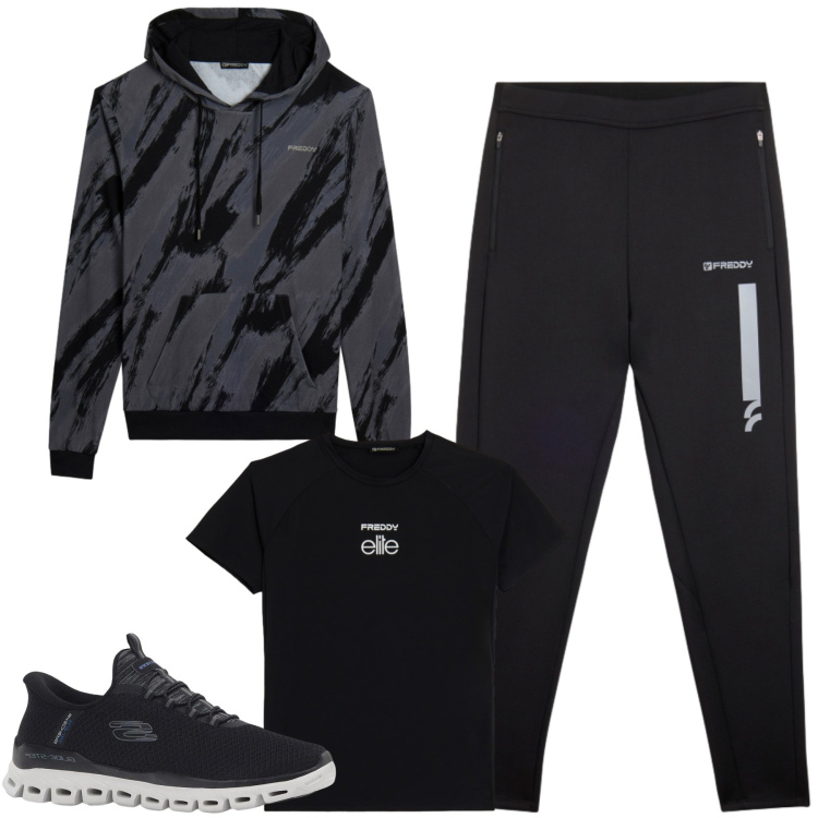 Outfit uomo - Freddy. Stile Casual per Tutti i giorni. Abbinamento con sneakers, pantaloni, t-shirt, felpe con cappuccio.