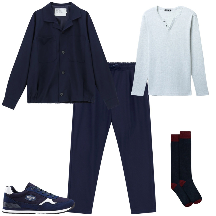 Outfit uomo - Casual ogni giorno. Stile Casual per Tutti i giorni. Abbinamento con sneakers, t-shirt, cappotti, pantaloni, calzini.