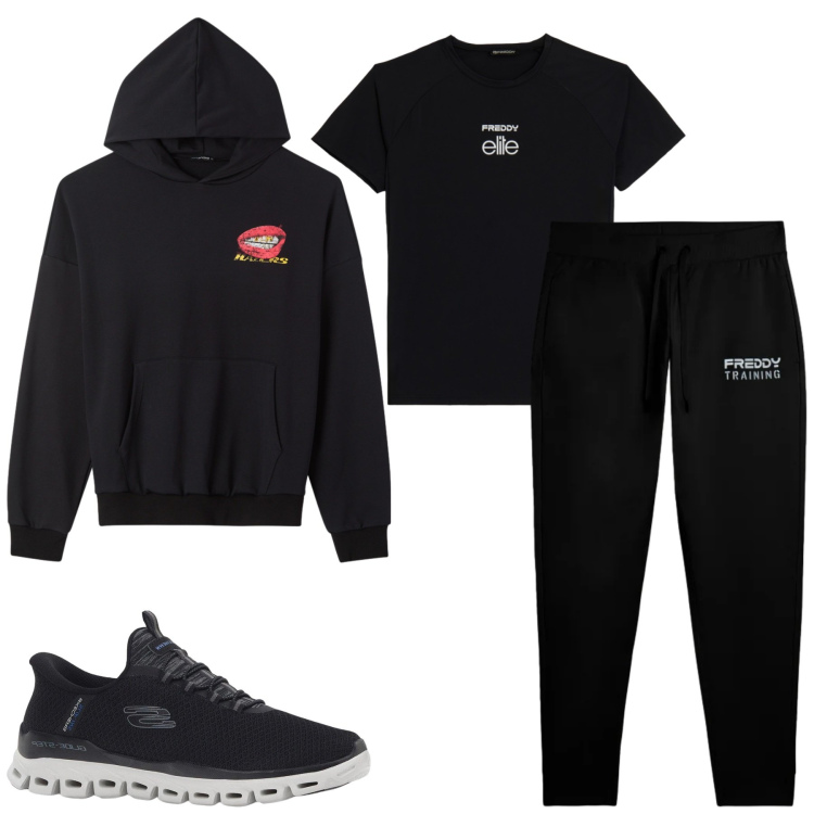 Outfit uomo - Total look #2344702. Stile Casual per Tutti i giorni. Abbinamento con sneakers, felpe con cappuccio, t-shirt, pantaloni.