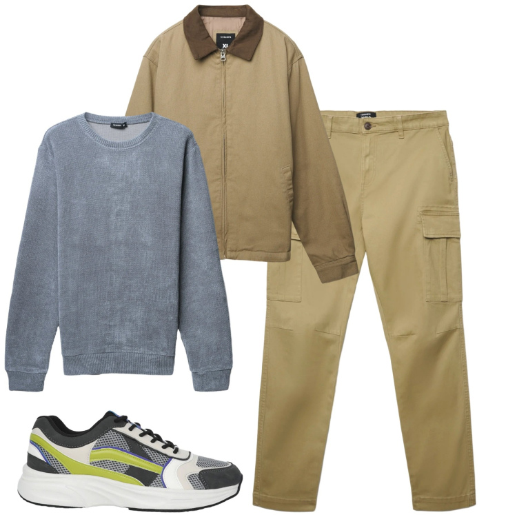 Outfit uomo - Total look #2344704. Stile Casual per Tutti i giorni. Abbinamento con maglieria, pantaloni cargo, sneakers, cappotti.