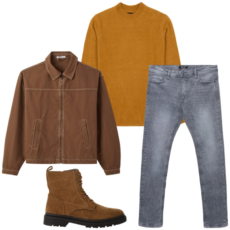 Outfit uomo - Total look #2344716. Stile Trendy per Serata speciale. Abbinamento con cappotti, jeans skinny, anfibi, maglieria.