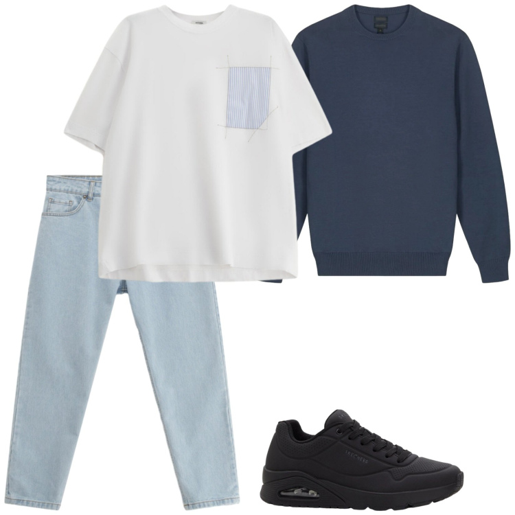 Outfit uomo - I jeans "nuovi arrivi". Stile Casual per Tutti i giorni. Abbinamento con sneakers, t-shirt, jeans, maglieria.