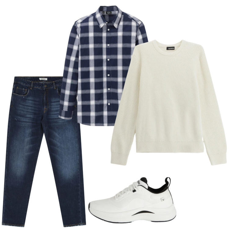 Outfit uomo - Ok così. Stile Casual per Tutti i giorni. Abbinamento con camicie, jeans dritti, maglieria, sneakers.