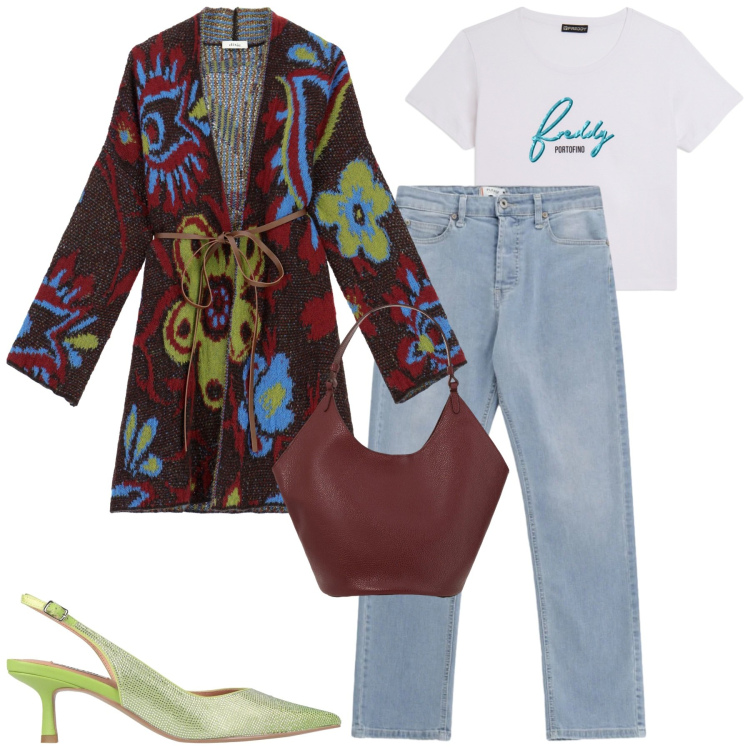 Outfit donna - Total look #2344724. Stile Casual chic per Tutti i giorni. Abbinamento con décolleté, borse a spalla, cardigans, t-shirt, jeans.